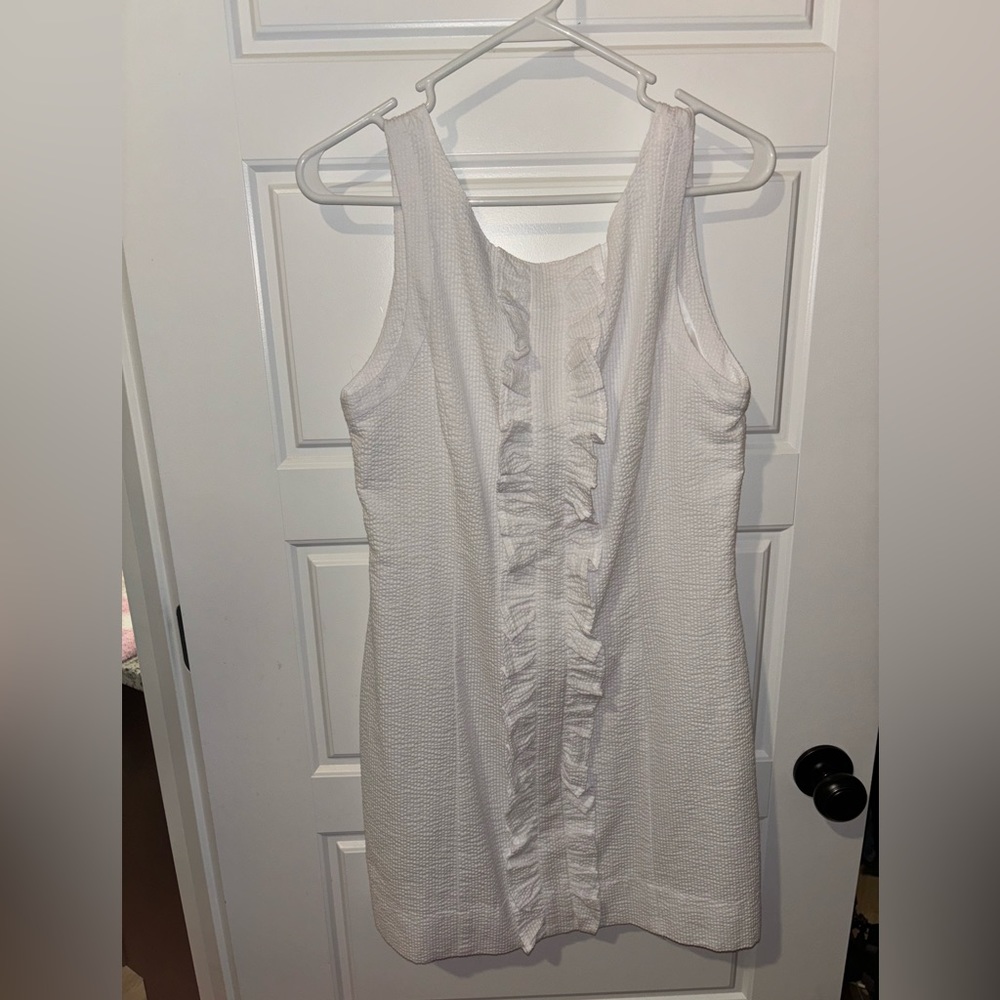 Lauren James Bailey Ruffle white seersucker dress